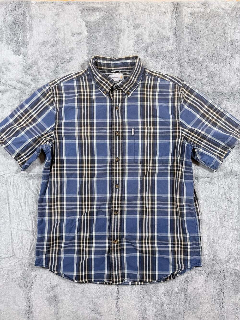 Carhartt Plaid Short Sleeve Button Down Shirt Size L Blue